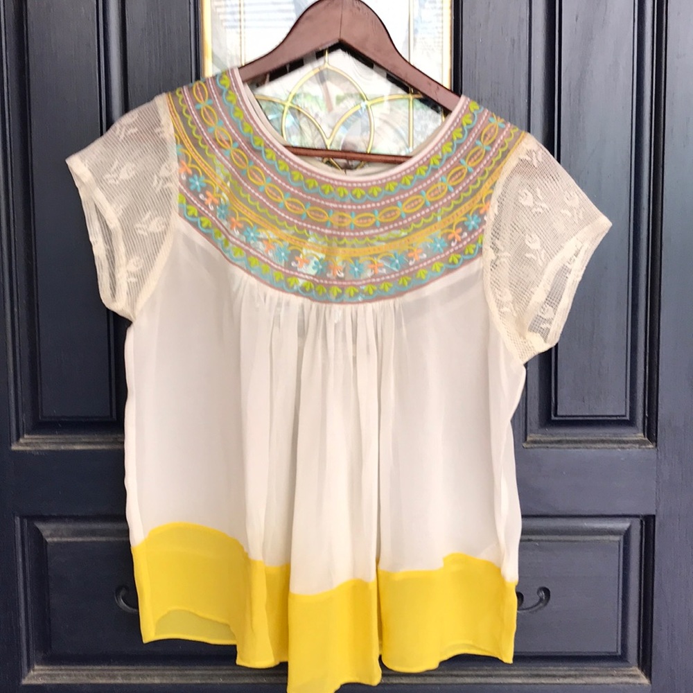 Nicki Tlahajan Embroidered PEASANT Top Head Turner S Fairy Y2K Feminine yellow